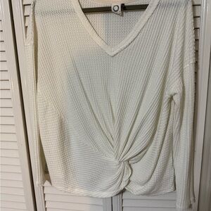 Elegant Cream V-Neck Twist Front Tunic